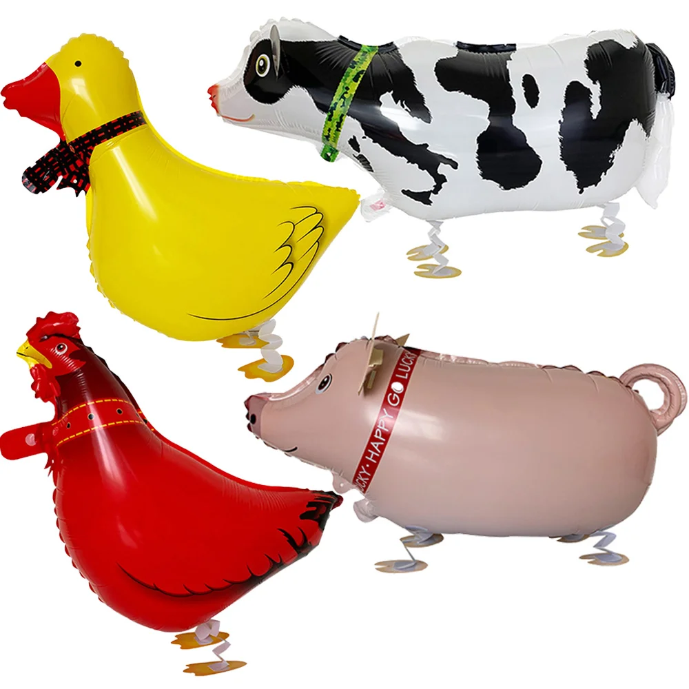 4Pcs/Set Walking  Animal Balloons Pet Farm Animal for Theme Birthday Party Duck Rooster Cow Pig Baby Shower Decor