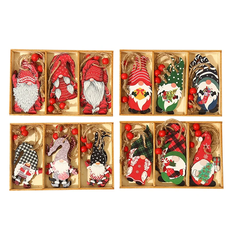 

36Pcs Christmas Wooden Pendants Xmas Tree Hanging Ornaments Christmas Gnome Decorations For Home Kids Gift Decor