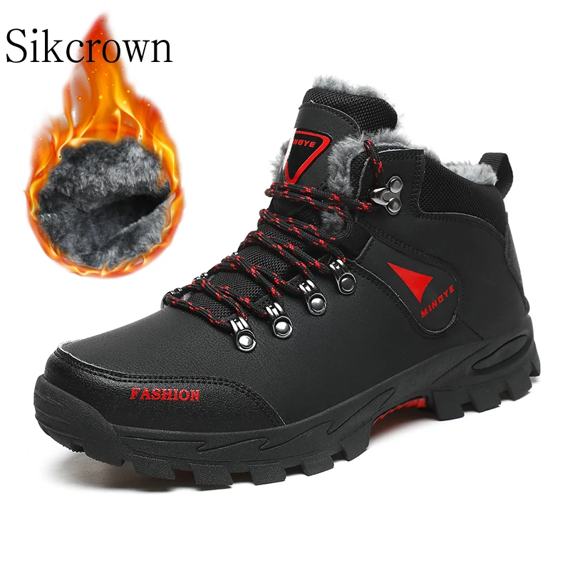

Winter Hiking Boots for Men Warm Snow Shoes Plush Men's Ankle Boots Rubber Outdoor Sneakers Men Non-slip Waterproof Leather Shoe