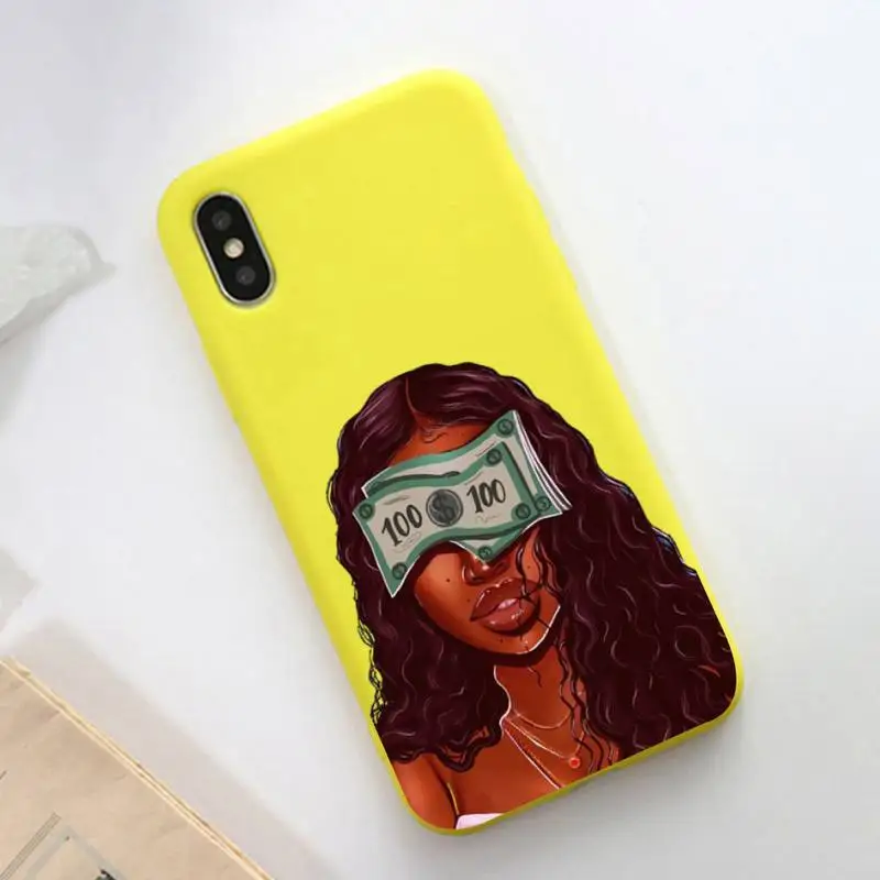 

LVTLV Melanin Poppin African Black Girl Phone Case Soft Solid Color for iPhone 11 12 13 mini pro XS MAX 8 7 6 6S Plus X XR