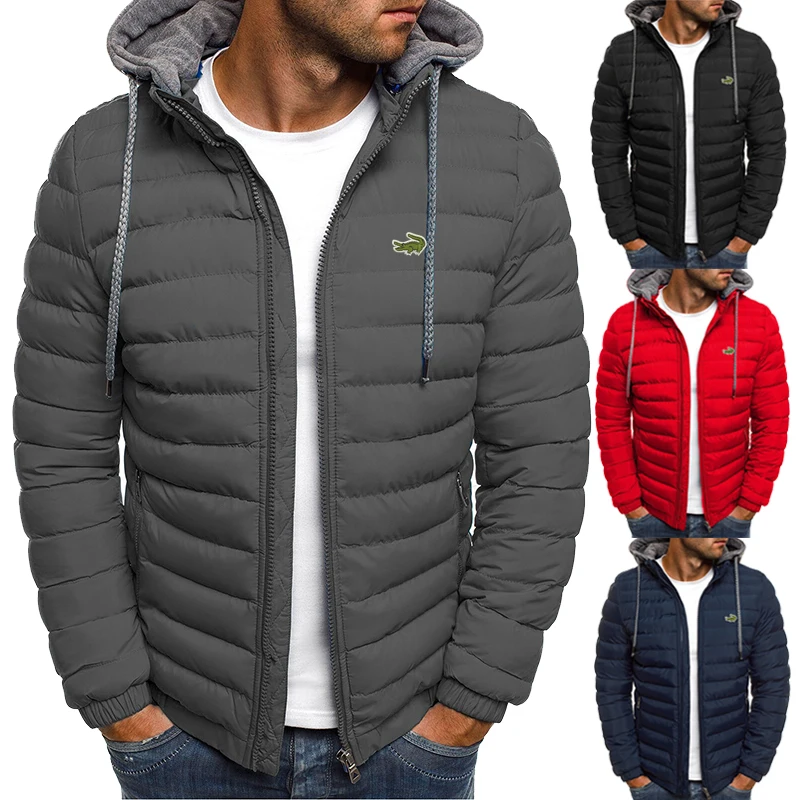 High quality men's warm and windproof cotton jacket fashion casual hooded thickened printed cotton jacket