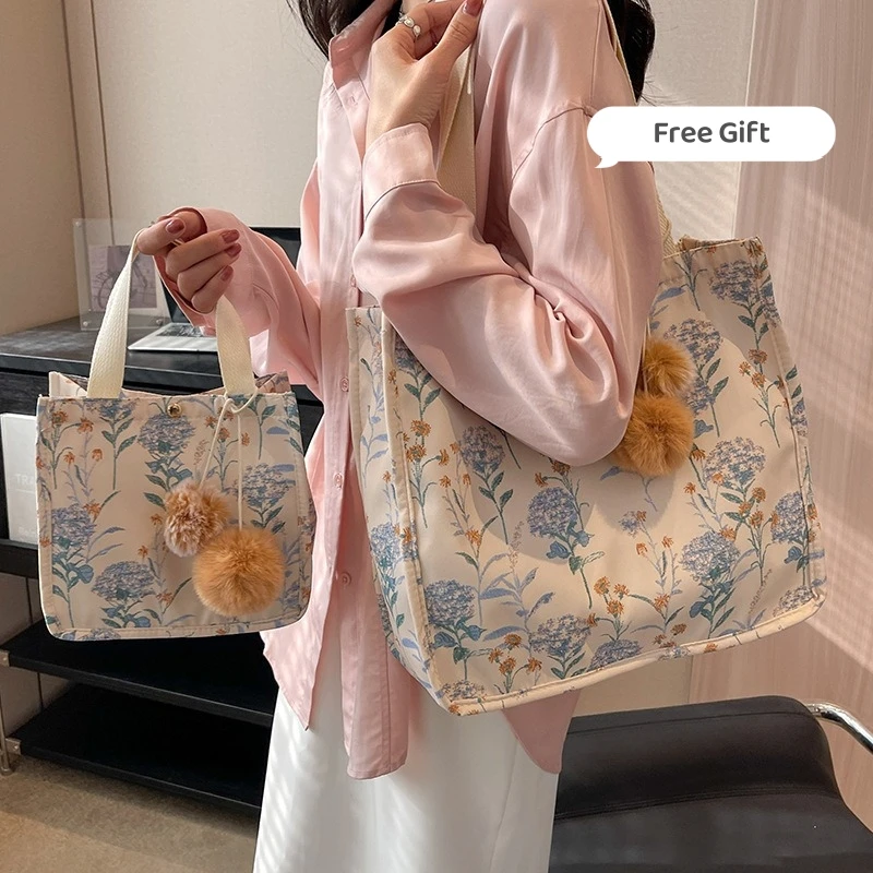 

Вместительная сумка-тоут для женщин 2023, модная сумка для покупок на одно плечо, Холщовая Сумка с подвеской в виде цветка