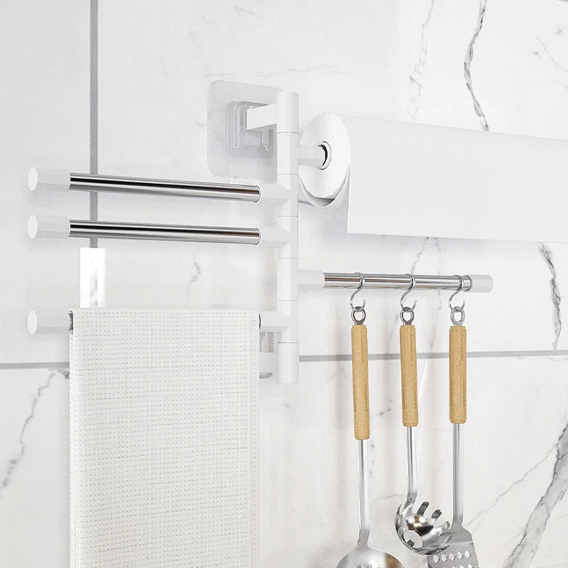

2/3/4/5 layer Towel Storage Holder Wall Mounted Bathroom Towel Rack Rotatable Space Stainless Steel Hanging Shelf for Kitchen