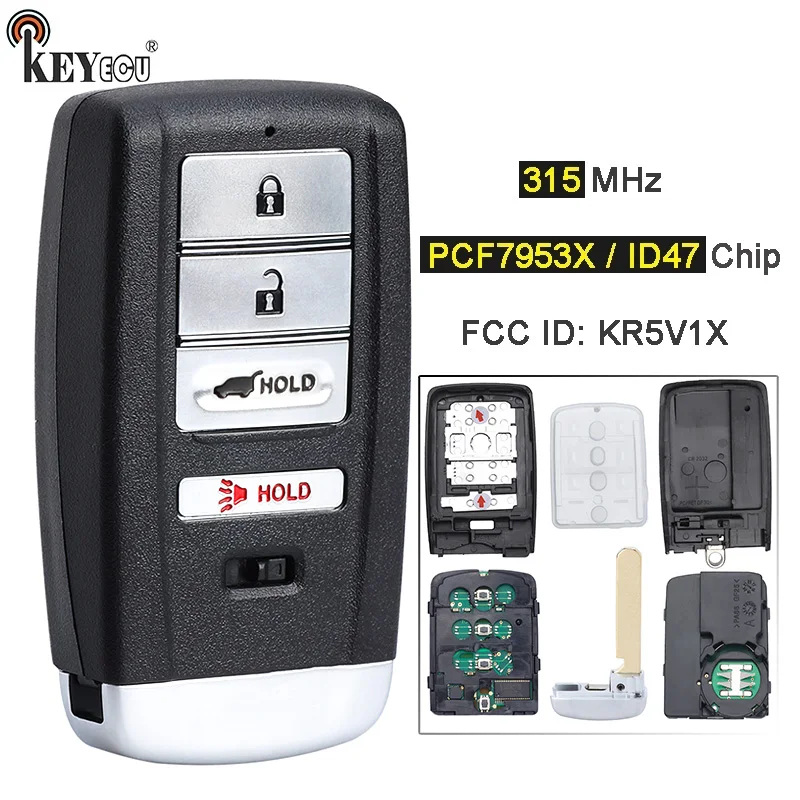 

KEYECU 315MHz PCF7953X / ID47 Chip FCC: KR5V1X A2C32523200 A2C32523300 Smart Remote Key Fob for Acura MDX RDX ILX TLX 2014-2020