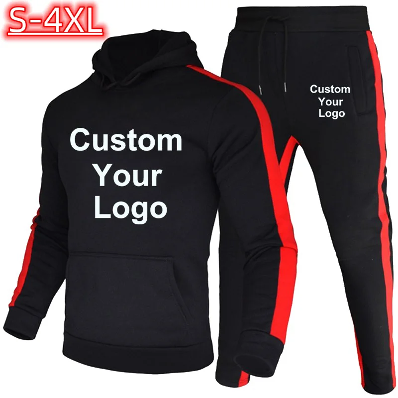 Custom Logo Two Pieces Sets Men's Tracksuit Hoodies+Pants Spring Autumn Casual Male Sportswear Gym Jogging Men's SweatSuit