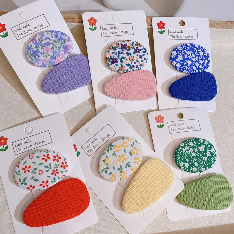 

Fresh Hair Clips for Hair Clip Small Fabric Oval 2-piece Set Floral Simple Accessories Girls Women Accessory New Headwear
