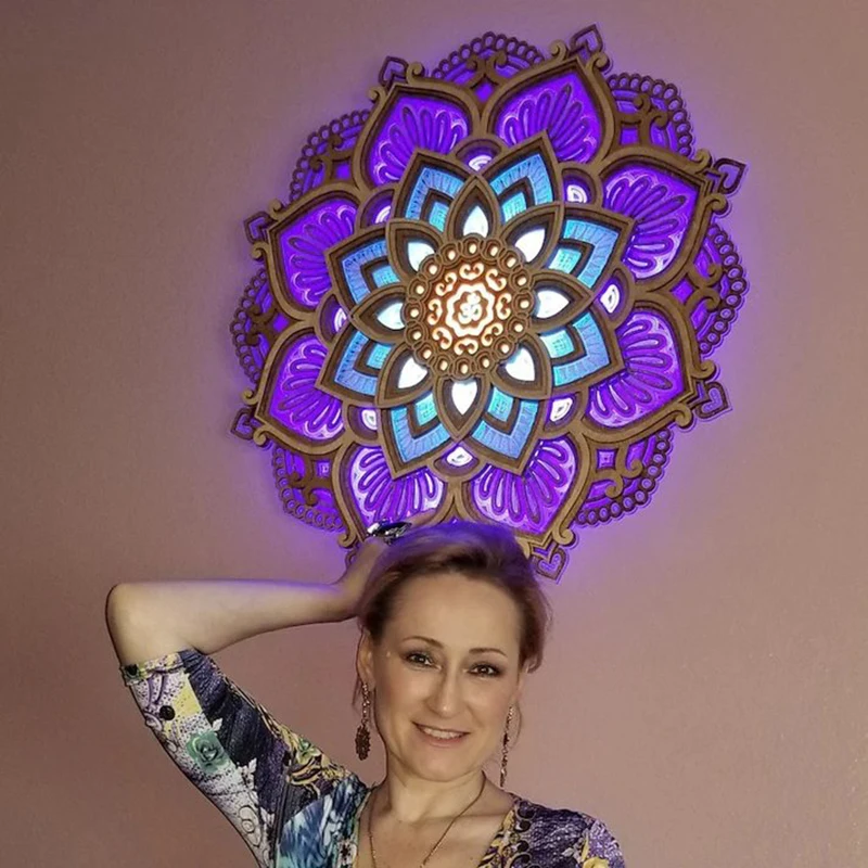 

Mandala Yoga Room Night Light Bohemian 3D Three-dimensional Wall Artist Home Decoration Crafts Wood Wall Night Light dropshipper