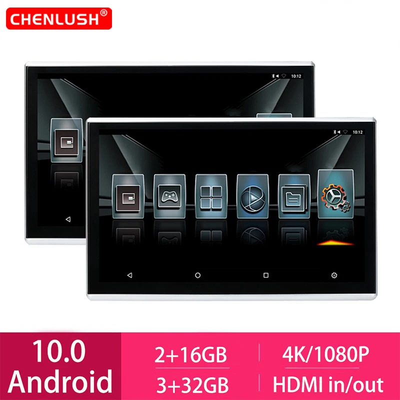Android10.0 Автомобильный подголовник монитор сенсорный экран 11/12/13 дюйма 3 + 32 ГБ видео