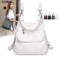 multifunction white backpacks fashion washed soft pu leather anti thief backpack large capacity school bag for teenager girls