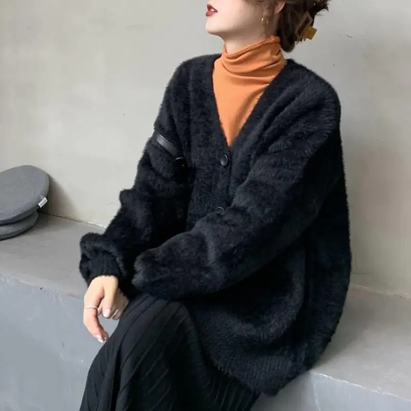 Женский однотонный кардиган с V-образным вырезом и длинным рукавом