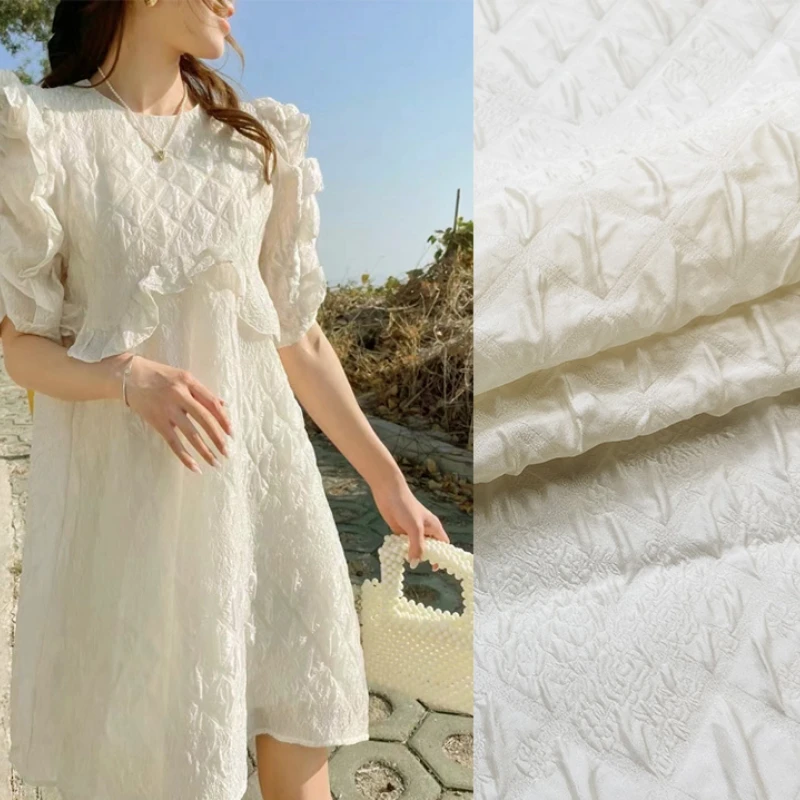 

European and American small fresh plaid dark pattern organza jacquard bubble dress fabric spring and summer wedding fabric