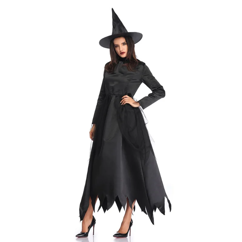 

Halloween Witch Costume for Women Adult Black Fantasy Witch Sorceress Cosplay with Hat Carnival Performance Clothing