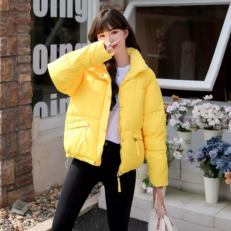 women parkas 2022 fashion autumn winter solid color zipper casual warm cotton outwear stand collar coat female
