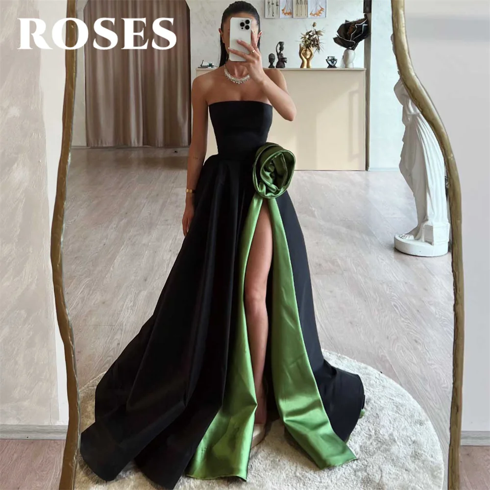 Черные вечерние платья без бретелек с юбкой-годе атласное женское платье 3D