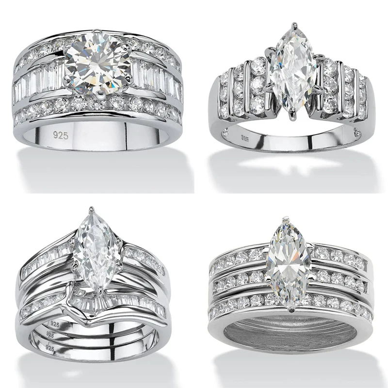 

New Luxury 3Pcs/Set Women Rings Fashion Marquise CZ Wedding Trend Eternity Rings Stylish Female Accessories for Party Jewelry