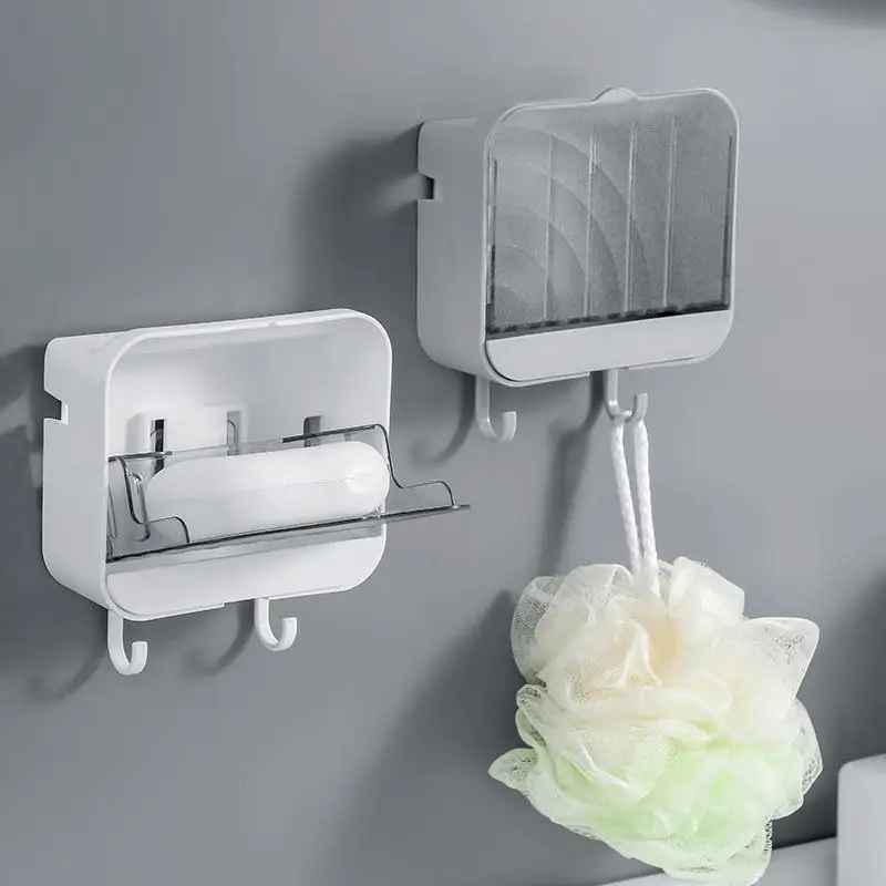 

Creative Wall Mounted Soap Box with Lid Soap Draining Rack Bathroom Soap Holder Multifunction Storage Box Bathroom Supplies
