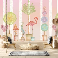 custom removable nursery wallpapers for living room cartoon animal flamingo kids mural peel and stick walls papers home decor