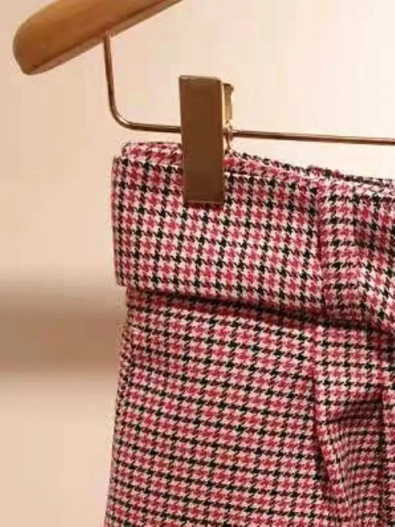 

Women Plaid Lace Up Zipper Cotton England Style Spring Summer Shorts