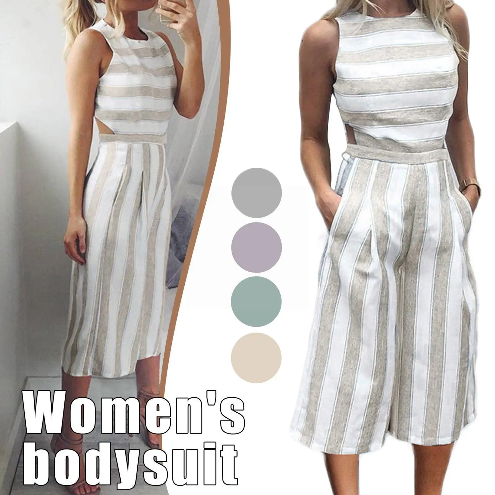 

Rompers Women Jumpsuit Round Neck Sleeveless Playsuit Lady Cropped Striped Leg Clubwear Jumpsuit Fashion Vest Jumpsuit Stra A8t5