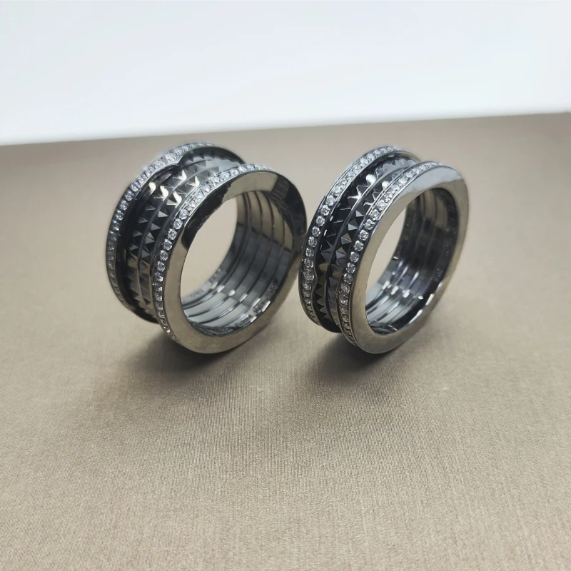 European Black Warrior Edge Diamond Rivet Ring Wide and Narrow Edition Men's Women's Fashion High end Jewelry Gift