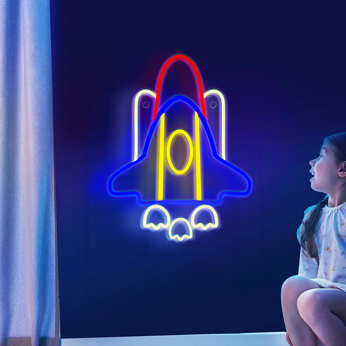 

Neon Light Fightert UFO Rocket Shape LED Night Neon Light Acrylic Board Bar Room Hanging Wall Art Decor Sign Kids Birthday Gift