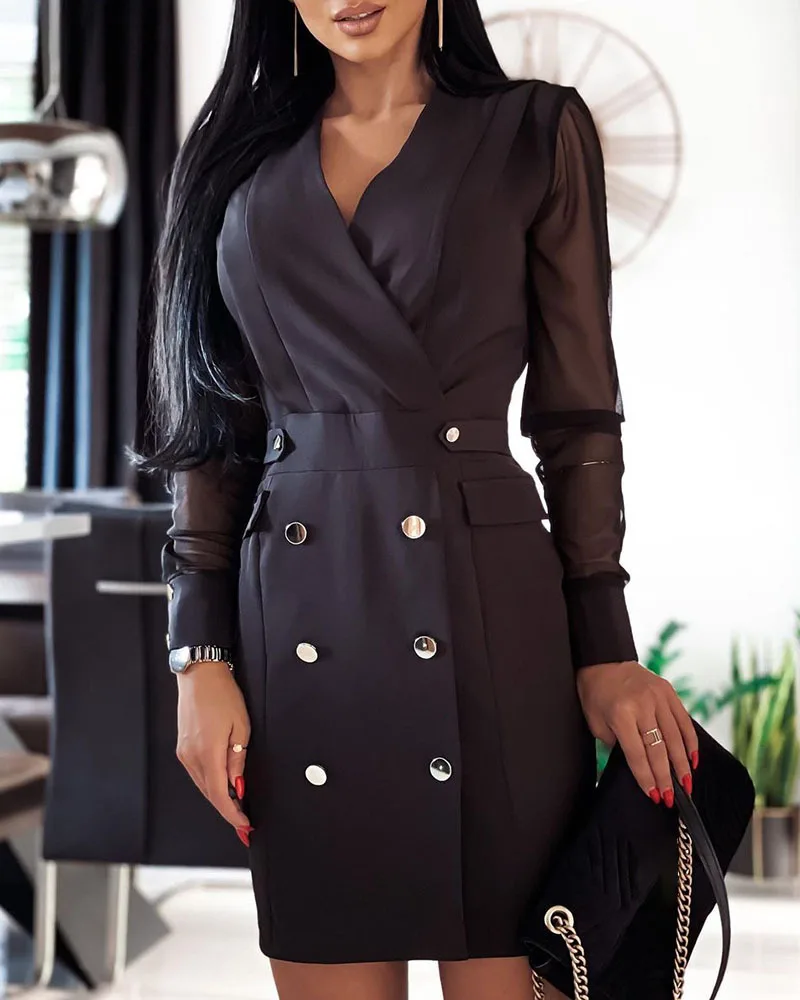 

Black Mesh Dress Women Autumn Summer 2021 New Fashion Stitching Mini Dresses