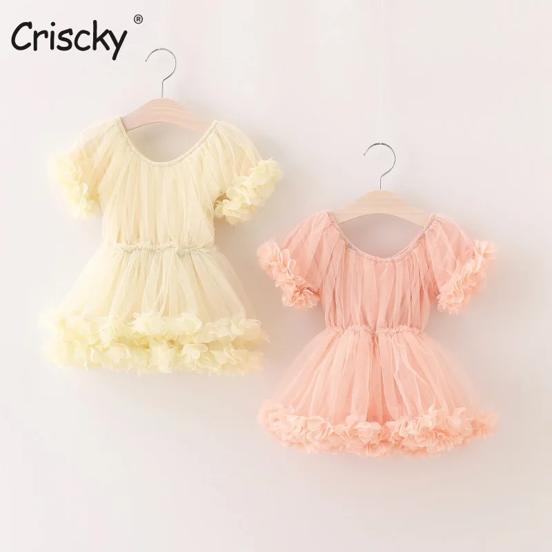 

Criscky Girls Summer Short Sleeve Dress Kids Casual Tutu Dresses Outfits Children Lace Mesh Birthday Party Dress for Girls