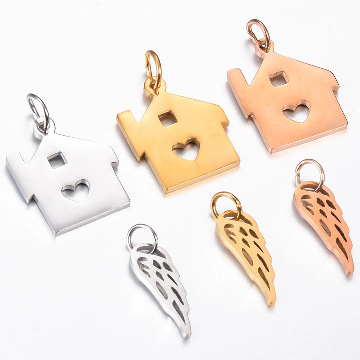 

10pcs Stainless Steel House Wings Charms Pendant Gold Steel Rose Gold Color for DIY Necklace Bracelet Jewelry Making Accessories