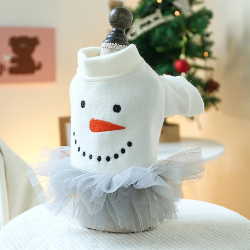 

Платье из пряжи для собак с узором снеговика Рождественская юбка с собаками Осенние свадебные платья 6XDE