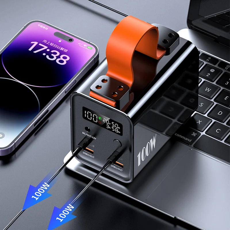 

PD100W 60000mAh Large Metal Power Bank Portable Wireless External Battery Charger Flashlight Two Way Fast Charging