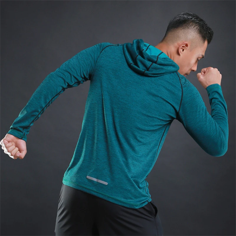 Men's Sports Hoodies Running Fitness Night Reflective Hooded Quick Dry Male Workout Pullover Gym Sportwear Autumn Outdoor Coats