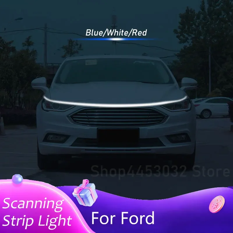 Фото Автомобильная светодиодная лента на капоте DRL для Ford Mustang GT Transit Escape Fusion дневные ходовые огни, аксессуары для ламп сканирования запуска №1
