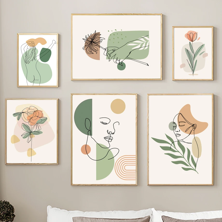 

Abstract Lines Girl Body Leaves Flower Wall Art Canvas Painting Nordic Posters And Prints Wall Pictures For Living Room Decor
