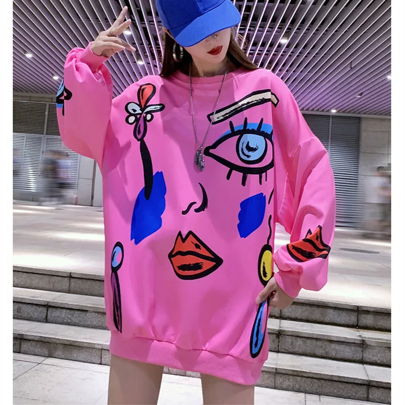 

Loose Large Version Abstraction, Creativity Was Thin, Covering Meat, Fashion Trendy Brand Sweater Round Neck Female