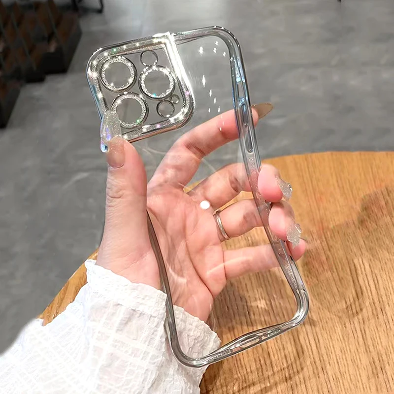 Transparent Plating Glitter Case For iPhone 14 13 12 11 Pro Max XS XR X 8 7 Plus SE 2020 iPhone13 Soft Clear Silicone Full Cover