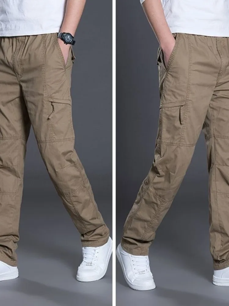 Men's Pants Spring Casual Plus size Sports Long Multi-Bag Loose Outdoor Overalls Trousers