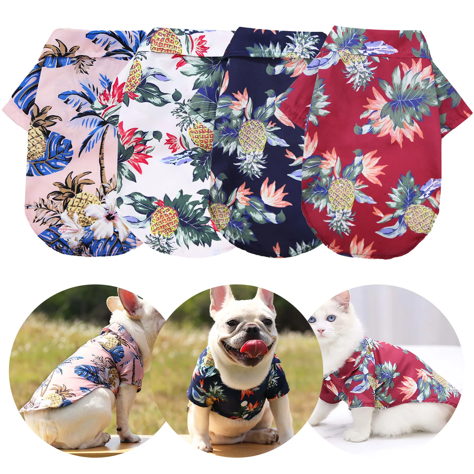 

Летние рубашки для собак, одежда для ананасов, пляжная одежда, женская футболка с цветочным рисунком, Гавайская футболка для маленьких и больших собак чихуахуа