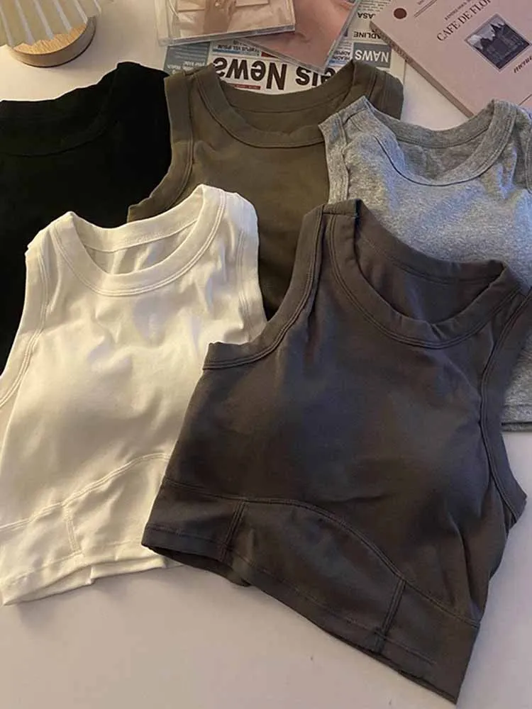 

Summer 2022 Solid Color with Sports Short Suspender Vest In Women's Slim Fit Chest Wrapping Bottoming Beautiful Back Bra Fashion