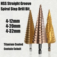 4 12mm 4 20mm 4 32mm hss straight groovespiral step drill bit hex shank titanium coatedcontain cobalt wood metal hole saw tool