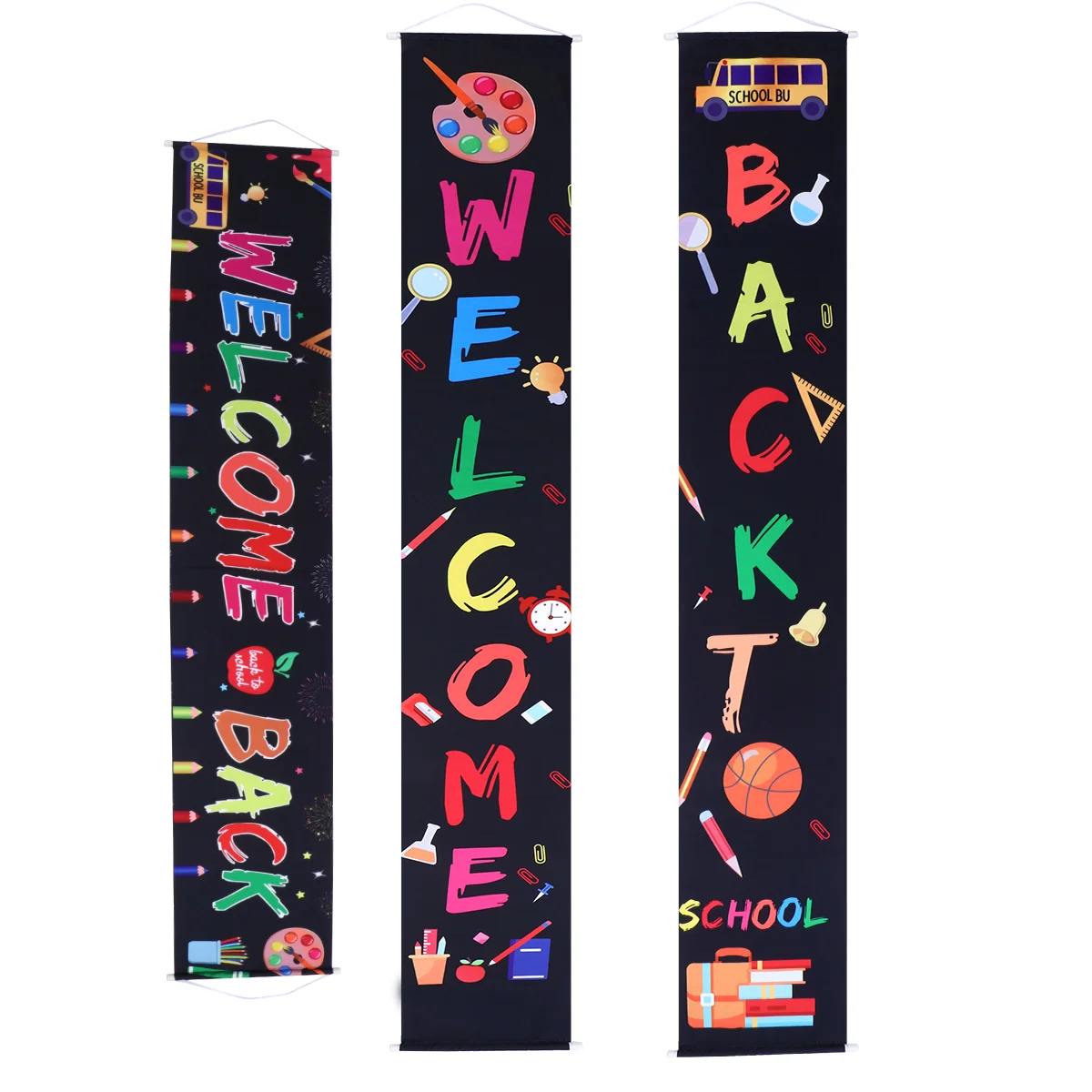 

3 Pcs The Office Sign School Season Decorative Banner Couplets Hanging Welcome Back Scene Backdrop Cloth