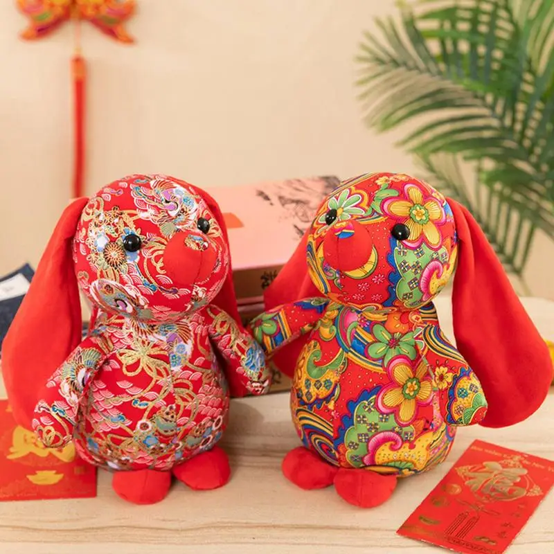 

Плюшевый кролик, мягкая игрушка, Мягкий Кролик, плюшевая кукла, удобный очаровательный кролик с китайским принтом, мягкая игрушка для дома