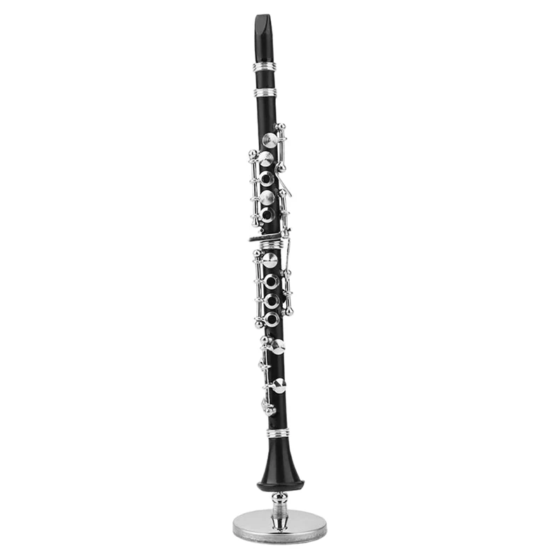 

Mini Clarinet Model Musical Instrument Miniature Desk Decor With Black Leather Box Bracket Dollhouse Decor