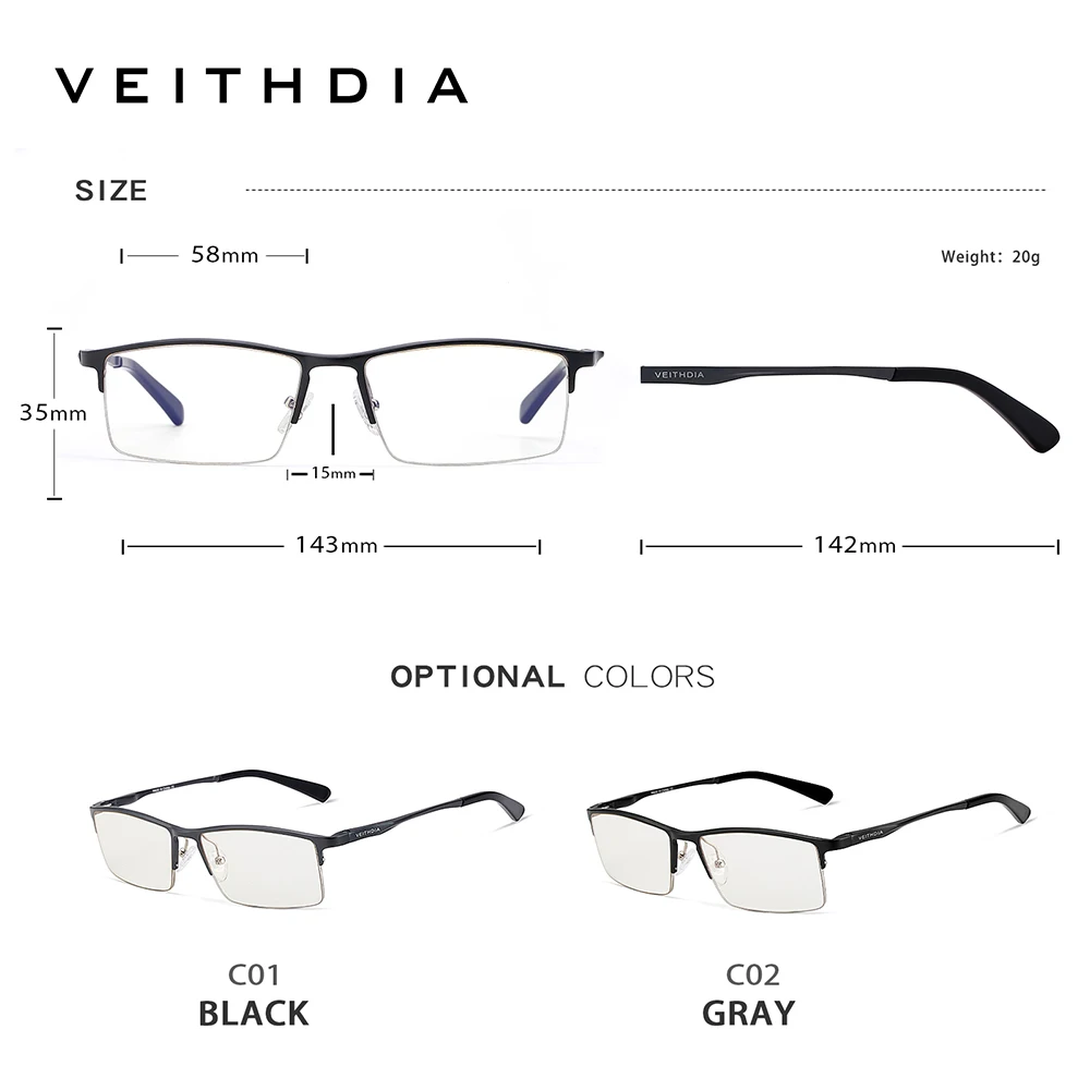 Очки VEITHDIA мужские с защитой от синего света оптические аксессуары в оправе из