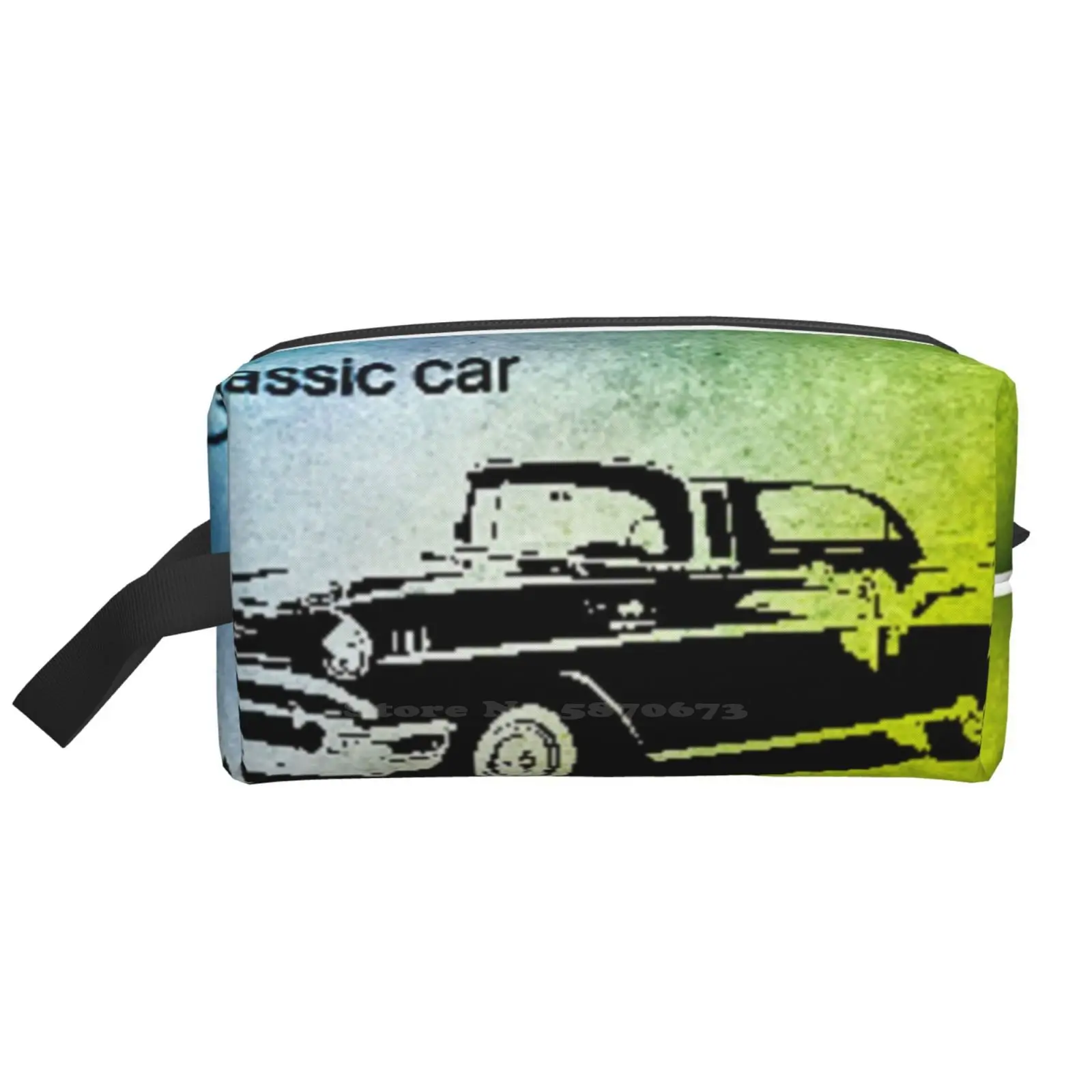 

Classic Car Travel Storge Bag Digital Portable Zipper Pen Bags Classic Car Car Classic History Road Night Light Sun Moon