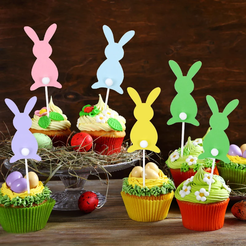 

10pcs Rabbit Cupcake Toppers Bunny Happy Easter Cake Topper Decoration Kids Birthday Party Baby Shower Supplies Wedding Favor