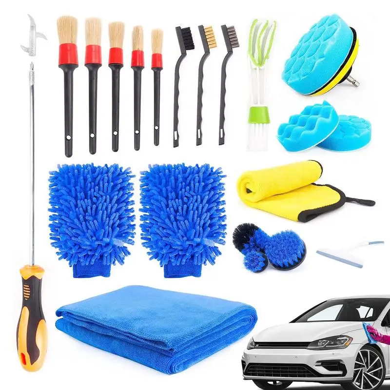 

Auto Detailing Kit 21pcs Drilling Brush Set Vehicle Wash Tools For Car Interior Exterior Wheel Dashboard Leather Emblems