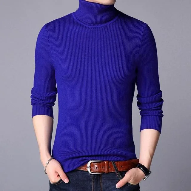 

Winter Solid Color Simple Casual Men Jumper Fashion Clothing 2023 Top Quality Warm New Brand Knit Pullover Turtle Necks Sweater