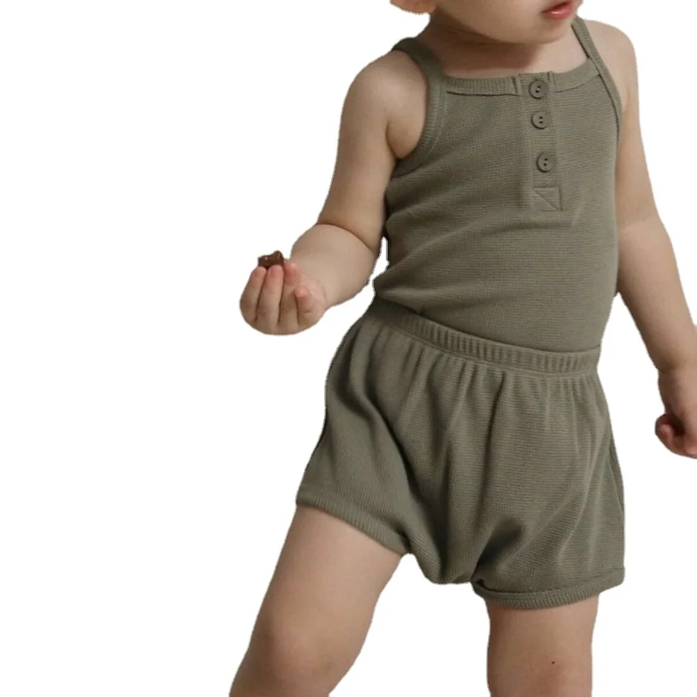 

Летняя одежда для новорожденных, малышей, маленьких девочек, ребристый, без рукавов, на бретельках, однотонный жилет, топы, шорты, наряд, комп...