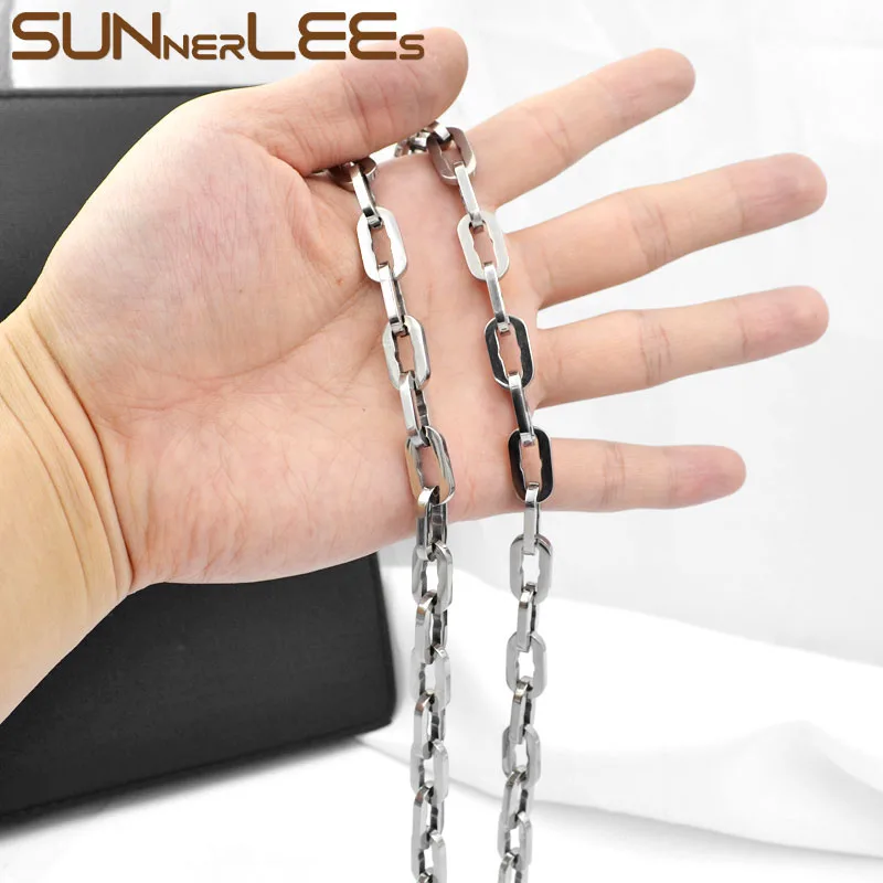 Колье из нержавеющей стали SUNNERLEES 316L 9 мм геометрической овальной звеньевой цепи с высокопольской серебристой отделкой для мужчин и женщин в подарочной упаковке SC249.