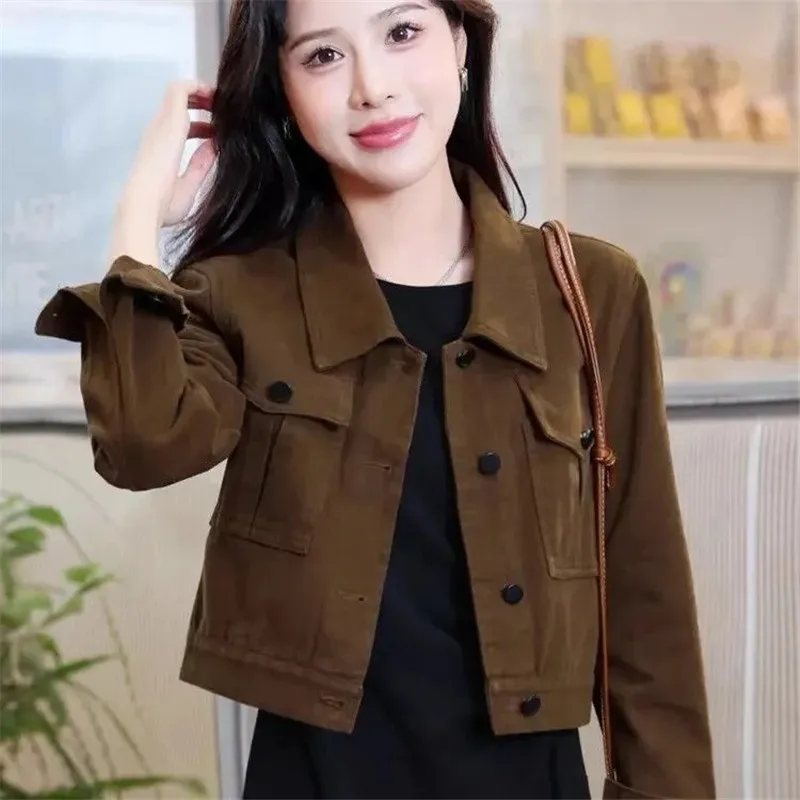 Модная женская джинсовая куртка пальто новинка 2024 весна-осень короткая